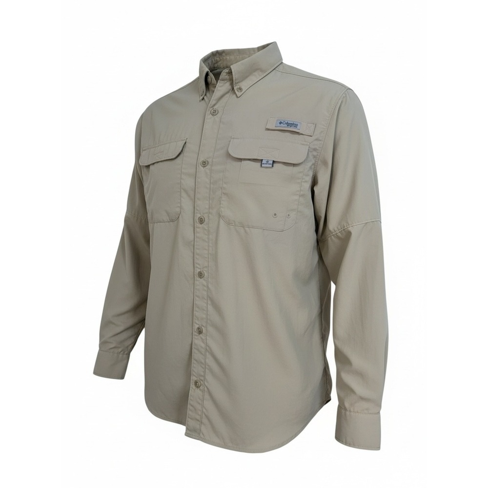 Columbia PFG Bahama II Fishing Shirt Mens Medium Tan L/S Vented Nylon (F26)